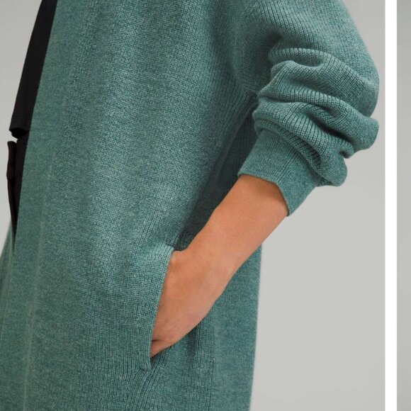 Lululemon Merino Wool Ribbed Long Wrap Sweater Heathered Tidewater Teal Green 6 - Picture 2 of 8